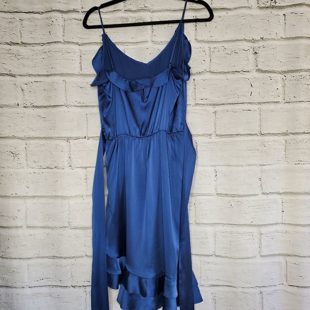 Rebecca Taylor silk ruffle mini dress belted teal